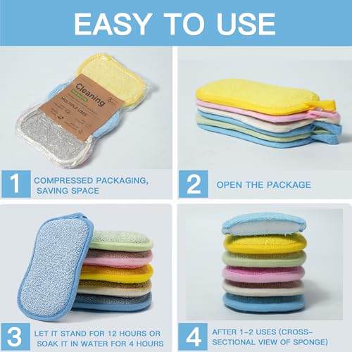 YUEMIN Clean 6-Pack Kitchen Sponges with Stainless Steel Scrub