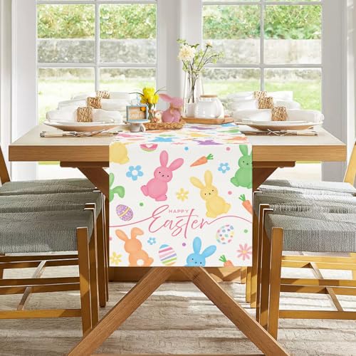 Easter Table Runner 13x72 Inch - Bunny & Floral Design