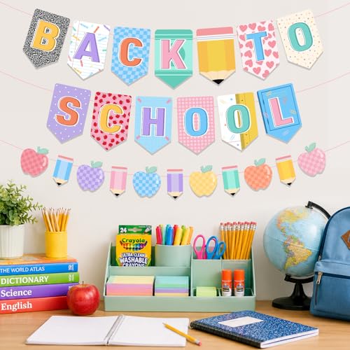 Back to School Banner - Pastel Pencil & Apple Classroom Decor
