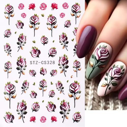 Valentine's Day Nail Art Stickers 8 Sheets 3D Heart Flowers Decals