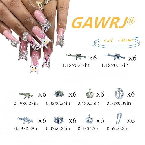 GAWRJ 60-Piece Metal Alloy Nail Charms with Rhinestone Details