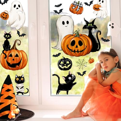 87 PCS Halloween Window Clings - Vintage Ghosts, Pumpkins & Cats