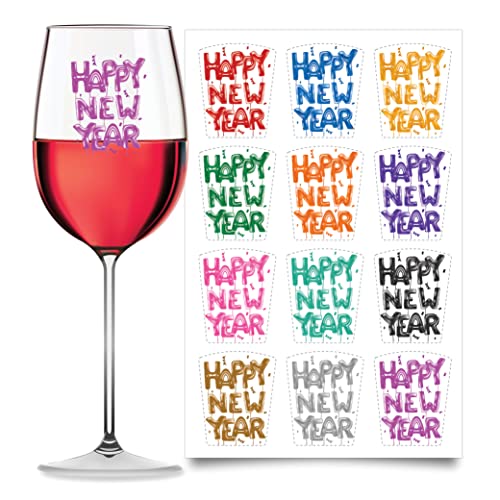 New Year Wine Glass Markers 12pc Reusable Vinyl Drink Decals - Balloons Variation
