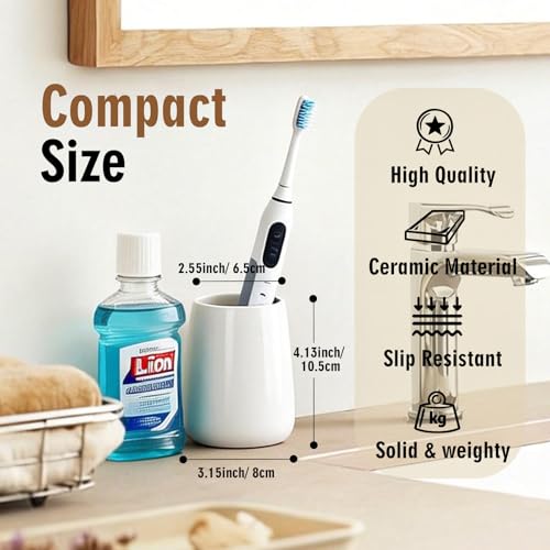 White Ceramic Toothbrush Holder - 1pc Sleek Bathroom Storage