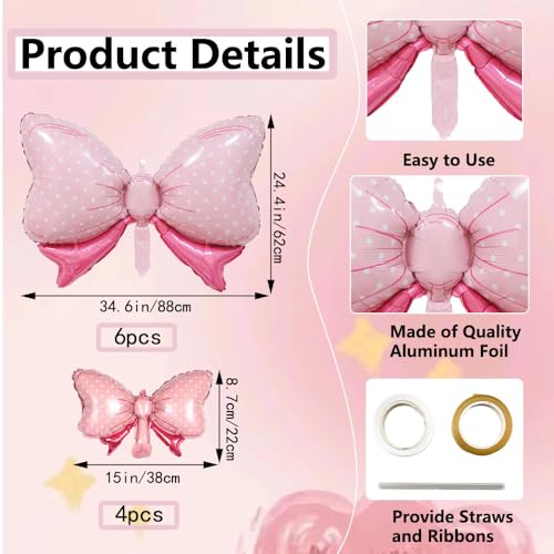 Pink Bow Balloons Set - 10pcs Gender Reveal & Party Decorations
