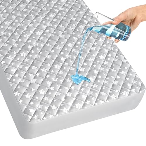 Moonsea Waterproof Crib Mattress Protector 52x28 Inch Grey Star