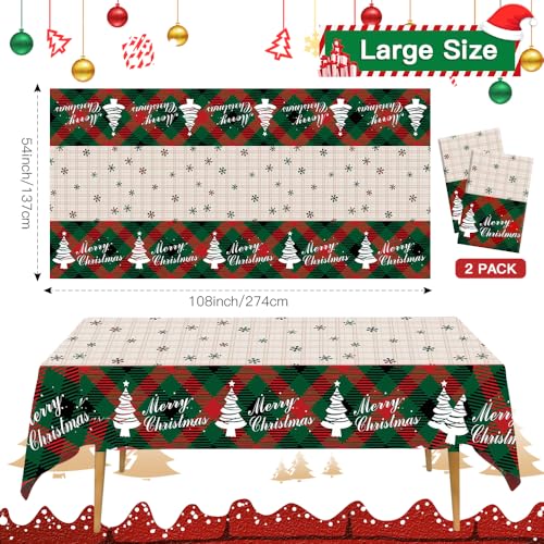 Lattice 2PCS Christmas Tablecloths Red Green Buffalo Checkered 54x108 Inch - Holiday Party Decor