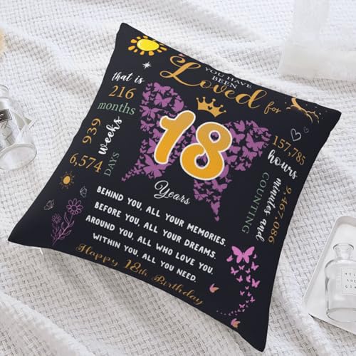 IYUBOFU 18 x 18 Inch Black & Gold 18th Birthday Pillow Cover for Girls - Dark-18th Girl