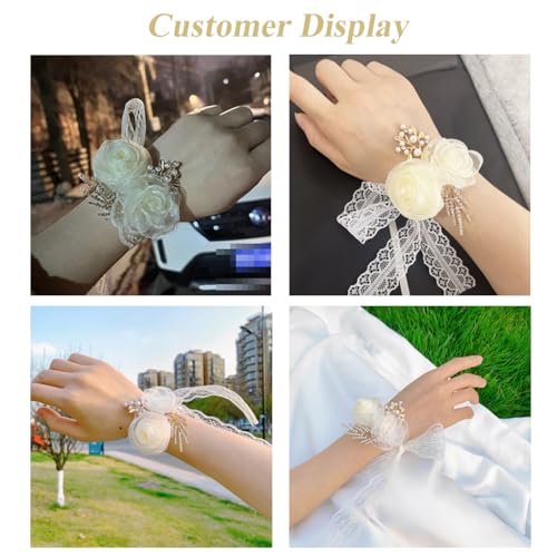 Beige Rose Wrist Corsage & Boutonniere Set for Weddings & Prom