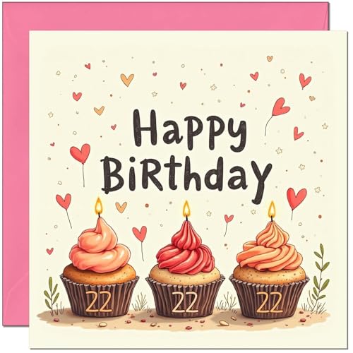 Cute Women's 22nd Birthday Card with Cupcake Design