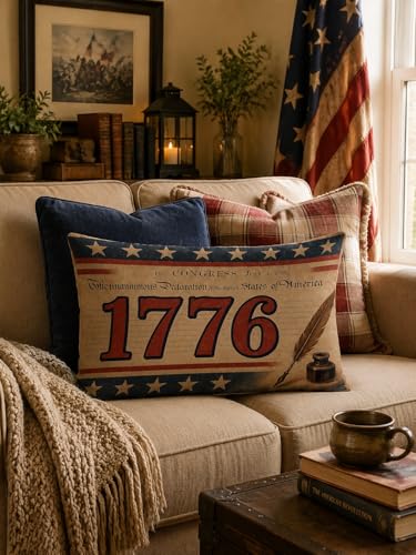 Vintage 1776 Patriotic Throw Pillow Cover - 12x20 Inch