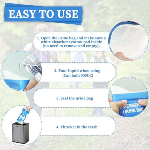 12 PCS Disposable Urine Bags,900ML Pee Bags for Travel for Women and Men, Portable Emergency Urine Bag with Leakproof Seal for Road Trips, Camping, Hiking, Traffic Jams,Pregnant, Patients