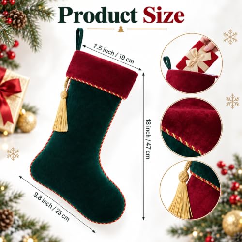 Kinlop 4 Pcs Velvet Christmas Stockings - Dark Green, 18 Inch Holiday Decor