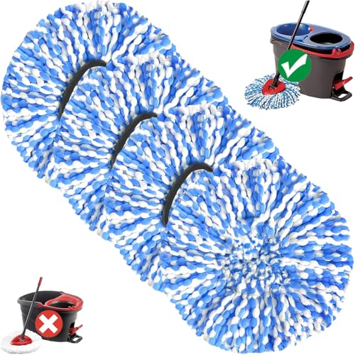 Microfiber Spin Mop Replacement Heads for O-Ceda 2-Tank System - 4 Pack (Blue)