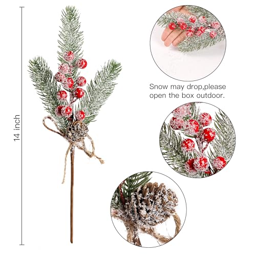 Red Snow Frosted Christmas Berries Pine Picks - 6 Pack Holiday Decor