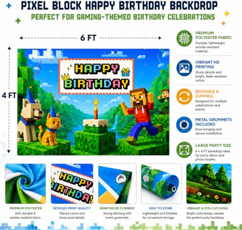 Gaming Birthday Banner for Boys - 6x4ft Happy Birthday Sign