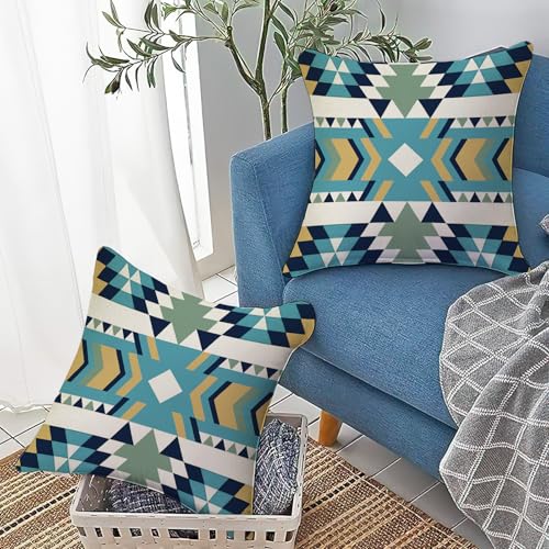 Southwest Native American Throw Pillow Covers, 2-Piece Cotton Linen Set