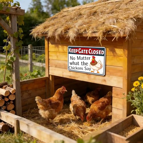 Chicken Warning Metal Tin Sign - 8"x12" Funny Plaque Art