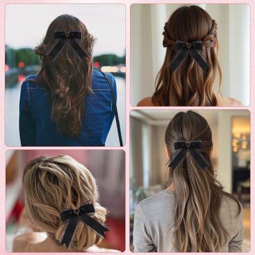 Black Lace Bow Hair Clips with Long Tail 2Pcs