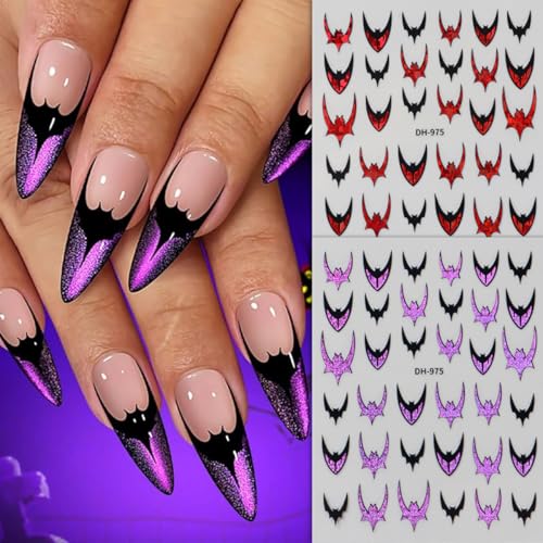 Bat Nail Stickers 6 Sheets Self-Adhesive Halloween Decals