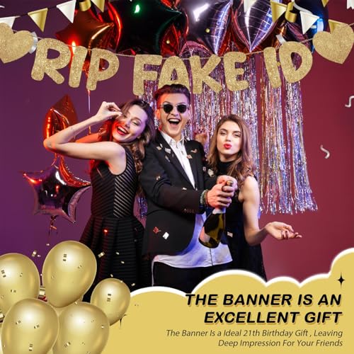 RIP Fake ID 21st Birthday Banner - Champagne Gold Funny Party Decor