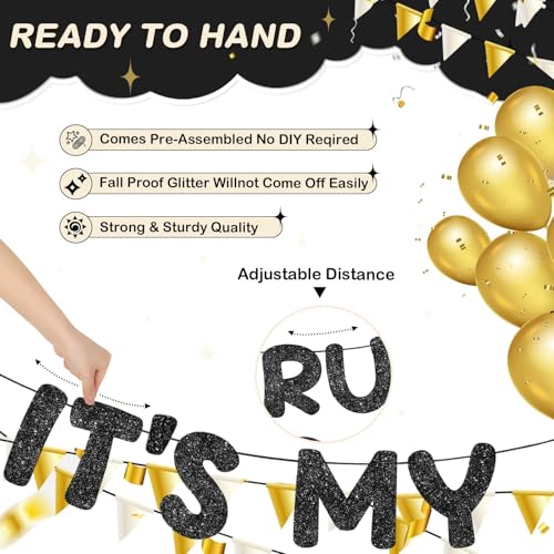Bruh It's My Birthday Glitter Banner - Pre Strung Black Decoration