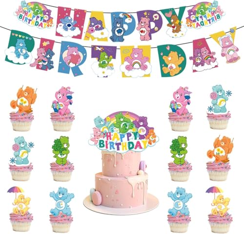 26pcs Cute Bear Birthday Party Supplies Set - Banner & Cake Toppers