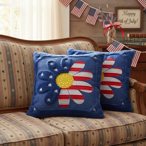 GAGEC 18x18 Inch Patriotic Flag Pillow Covers Set of 2 - American Stars & Stripes Decor
