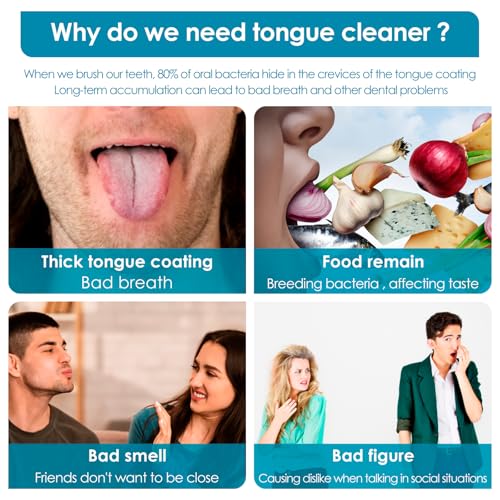 Stainless Steel Tongue Scraper 4-Pack, Metal Tongue Cleaner for Adults