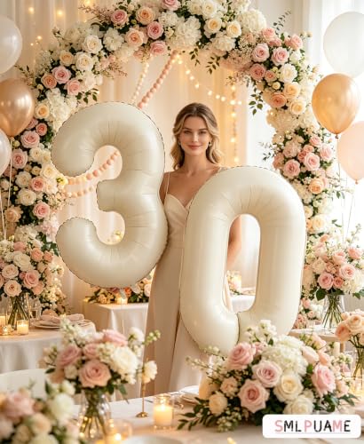 40 Inch Beige Number 7 Foil Balloon - Giant Cream Birthday Party Decoration
