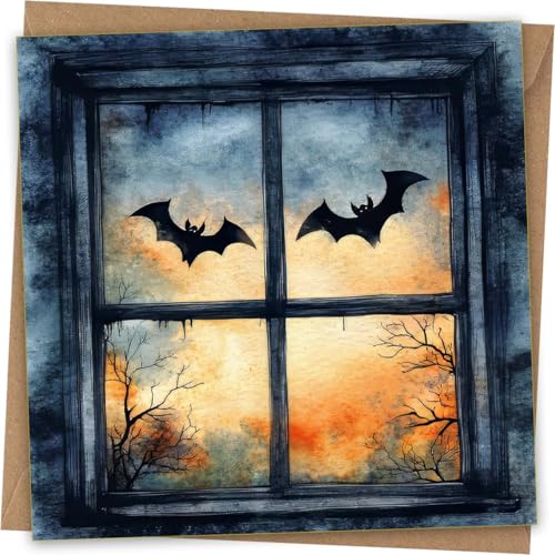 Flying Bats Halloween Greeting Card with Kraft Envelope - Eco-Friendly