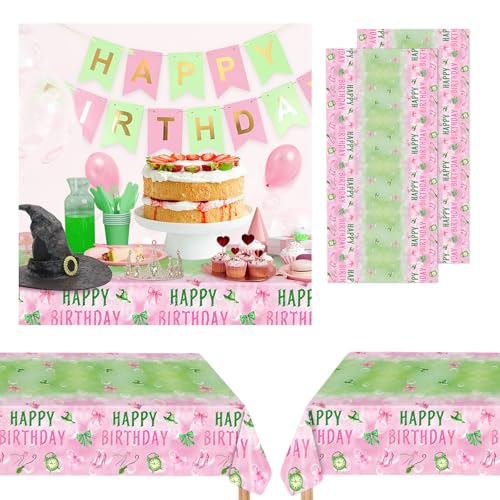 Witch Birthday Party Tablecloths - 2 Pack Pink Green 54x108
