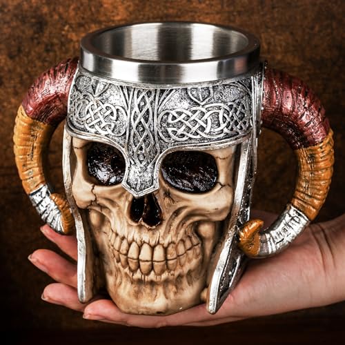 Viking Skull Mug - Resin Skeleton Beer Stein Drinking Cup - Halloween Bar Gift - Viking-1