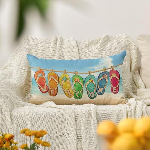 AVOIN colorlife Beach Flip Flop Throw Pillow Cover 12x20 Inch Seasonal Home Decor - Variation 1