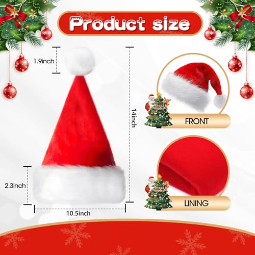 YUNISS 2-Pack Red Velvet Christmas Hats for Kids