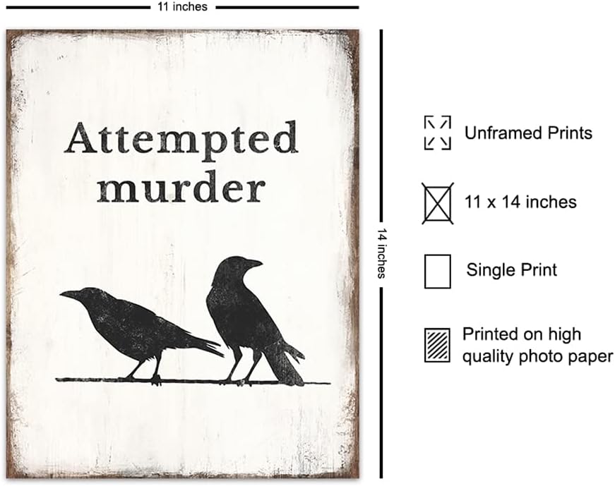 Raven Crow Typography Wall Art - Gothic 11x14 Poster for Home Aesthetic & Halloween Decor