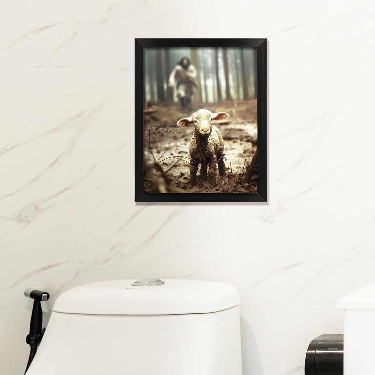 TUXVAKY Christian Wall Art - Jesus Running After Lost Lamb Canvas Decor | 8"x10" for Easter Home Decor