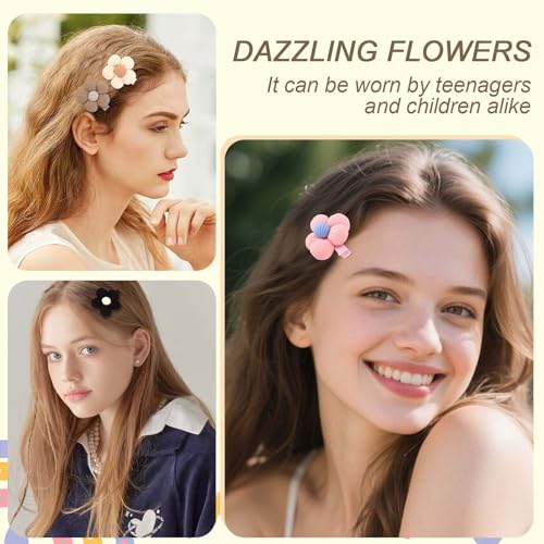 CAVETEE 10PCS Knitted Flower Hair Clips Colorful Floral Barrettes