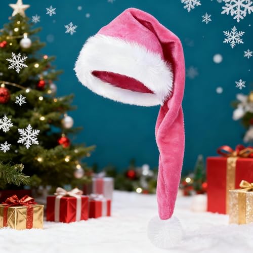 Black Santa Hat for Adults with Faux Fur - Christmas Costume Accessory, Pink Variation