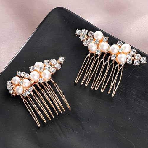 Pearl Rhinestone Hair Side Combs Silver Wedding Hair Clips 2 Pcs