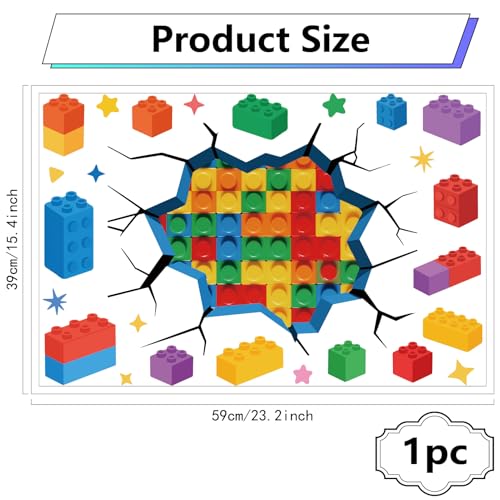 Building Block Wall Decals - 3D Colorful Bricks Peel & Stick Art
