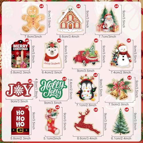 Christmas Gift Tags with String - Santa Design, 60 Pcs, Shape Variation