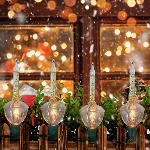 Couah Christmas Bubble Lights Set - 7 Clear Gold Glitter Bubble Bulbs, 11Ft Vintage Light String with Green Wire - Variation of THIS listing