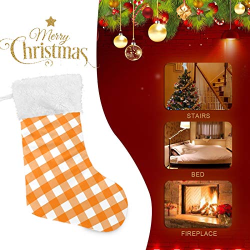 Personalized Orange Plaid Christmas Stocking 18 Inch Holiday Decor - A03