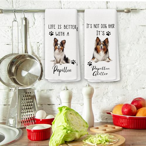 Funny Papillon Kitchen Towels Set of 2 - Decorative Dog Gifts