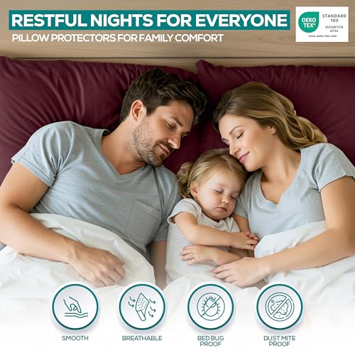 Utopia Bedding King Size Pillow Protectors Set of 2 Burgundy Zippered Waterproof Bed Bug Dust Mite Proof