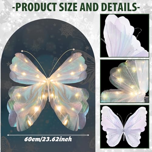 Large Christmas Butterfly Tree Topper - 3D LED Decor for Holiday Tree