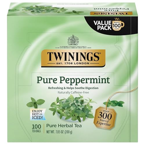 Twinings Pure Peppermint Herbal Tea, Caffeine-Free, 100 Individually Wrapped