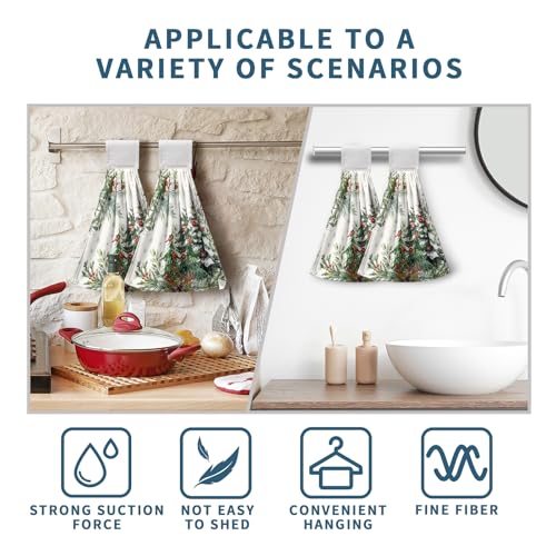 Christmas Tree Hanging Hand Towels Set of 2 - Winter Cardinal Snow Xmas Pine Kitchen Decor - Kwlegh Christmas Tree-b