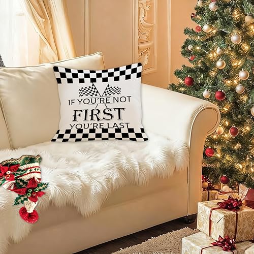 Motivational Race Car Pillow Cover 18x18 - Boys Room Decor, Checkered Inspirational Throw Pillow Cover - Colour-Inspirational Design
